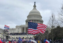 Millions March: Anti-Trump Fury Unleashed Crowd of protesters with American flags in front of the Capitol building