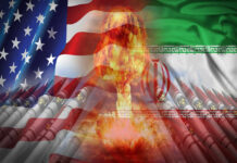 Iran’s Nuclear Secrets SURVIVE Bombing A composite image featuring the US and Iranian flags with a nuclear explosion and missiles