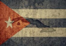 Cuban flag with a textured, vintage appearance
