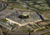 Aerial view of the Pentagon building surrounded by roads and greenery