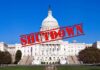 U.S. Capitol building with the word 'SHUTDOWN' superimposed in red