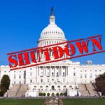 U.S. Capitol building with the word 'SHUTDOWN' superimposed in red