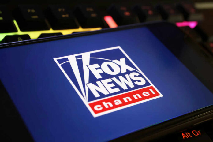 Close-up of a digital screen displaying the Fox News Channel logo