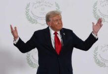 Donald Trump gesturing during a political event