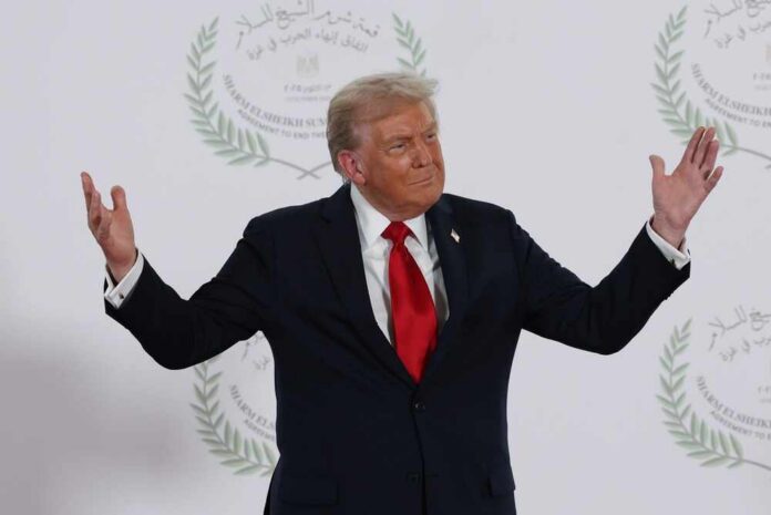 Donald Trump gesturing during a political event