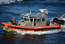 U.S. Coast Guard boat navigating through water