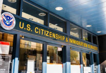 Major Immigration Blow—Green Card Rules Tighten Entrance of the U.S. Citizenship and Immigration Services office with signage