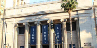 Facade of the Jimmy Kimmel Live theater with large banners