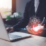 AI’s Credibility Crisis: Public Outrage Grows A business professional interacting with a digital representation of AI technology