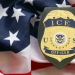 U.S. Veteran Detained: Government Accountability Questioned ICE officer badge displayed on an American flag background