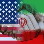 Handshake overlaid with United States and Iran flags