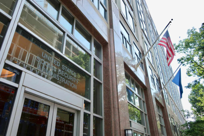 shutterstock1407372242jpg-2 Exterior view of the United States Social Security Administration building with flags