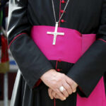 Pope’s Quiet Pick Lights Culture War A bishop in traditional attire with a cross necklace and a pink sash, hands clasped in front