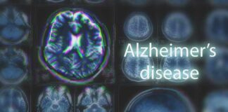 Brain MRI scans with highlighted section and text overlay