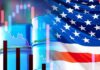 Oil barrels with U.S. flag and financial charts