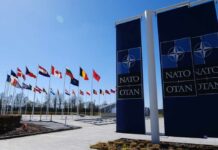 Trump Ultimatum Rattles NATO Flags of various nations displayed outside NATO headquarters under a clear blue sky