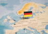 Map of Europe with a small German flag pin marking Germany
