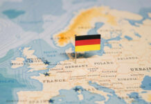War Economy Switch Flips In Berlin Map of Europe with a small German flag pin marking Germany