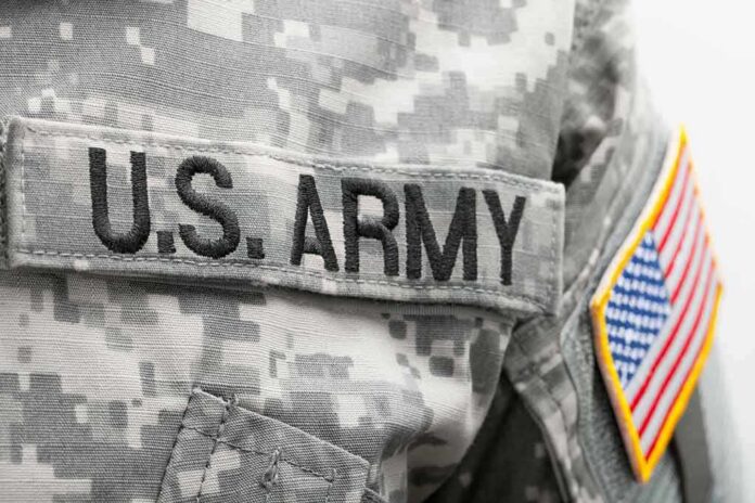 shutterstock_252903799 military uniform with embroidered name tape and flag patch