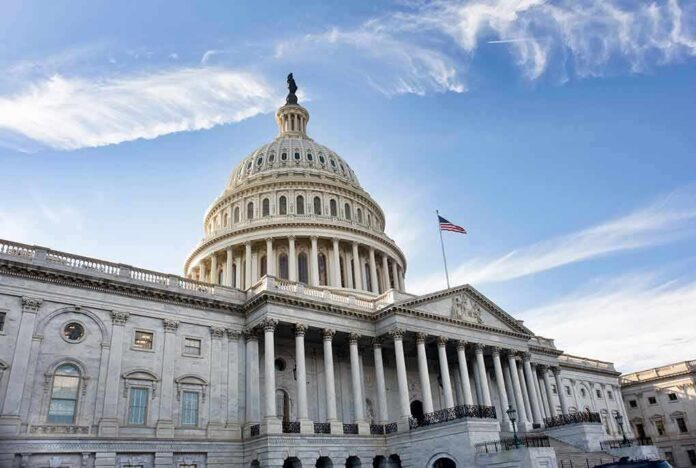 United States Capitol building under a blue sky