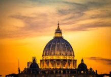 St. Peter's Basilica dome at sunset