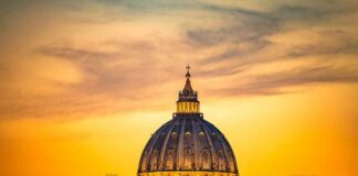 St. Peter's Basilica dome at sunset