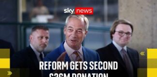 Reform receives two £36m donations in 48 hours