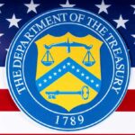U.S. Department of the Treasury seal over American flag