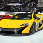 Yellow supercar on display at auto show