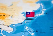 Taiwan flag pin on map of East Asia
