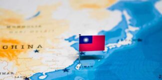 Taiwan flag pin on map of East Asia