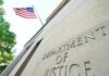 DOJ Strikes: Shocking Launder Network Department of Justice building with American flag