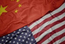 China and United States flags overlapping