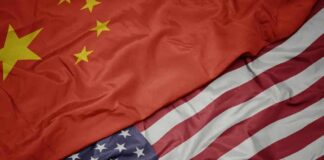China and United States flags overlapping