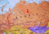 Map of Russia with a red pushpin in central Siberia