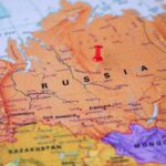Map of Russia with a red pushpin in central Siberia