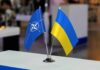 Trump’s Peace Push Faces Conflicting War Signals NATO and Ukraine table flags on a small metal stand