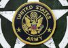 Army Races Toward Robot Launchers United States Army embroidered patch on a green star background