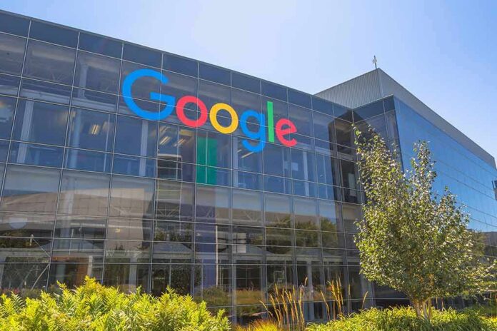 Google headquarters glass building exterior on a sunny day