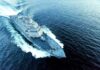 Navy’s $25M Bet: No More Collisions? Naval warship cutting through open sea